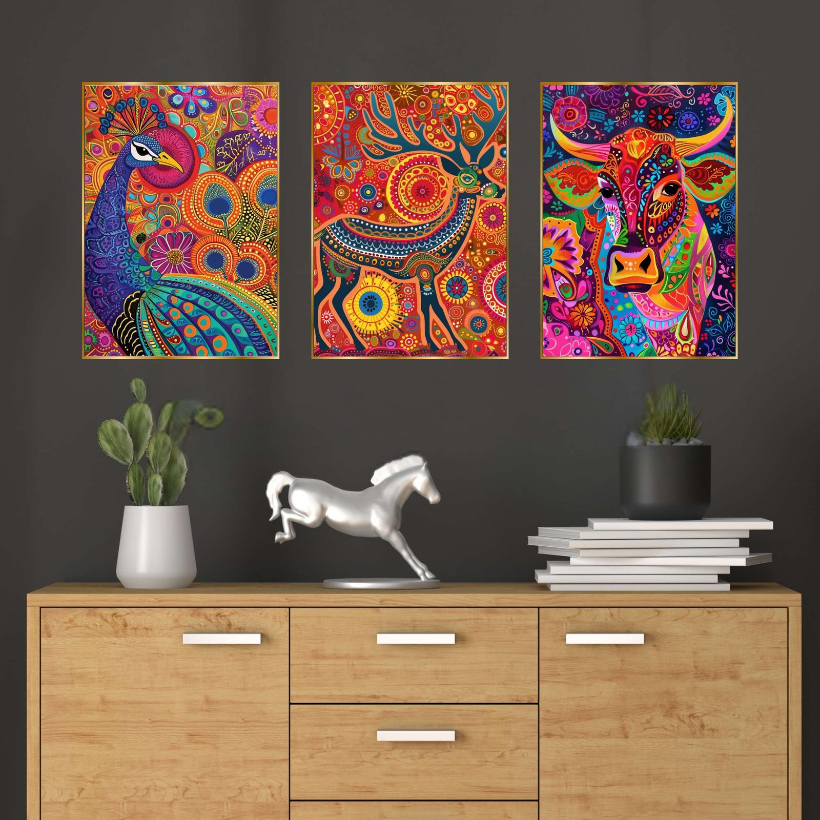 Set of Three Wall Paintings for Wall Dacoration Golden Framed Wall Paintings for Living Room & Bedroom Wall Art for Home Decoration & Office Wall Dรฉcor (24x18 inch CH-GD3-7)