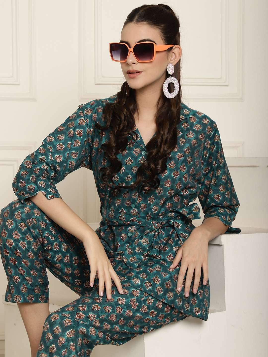 Women's Pure Cotton Printed Collared Top and Pant Co-ord Set - Image 5