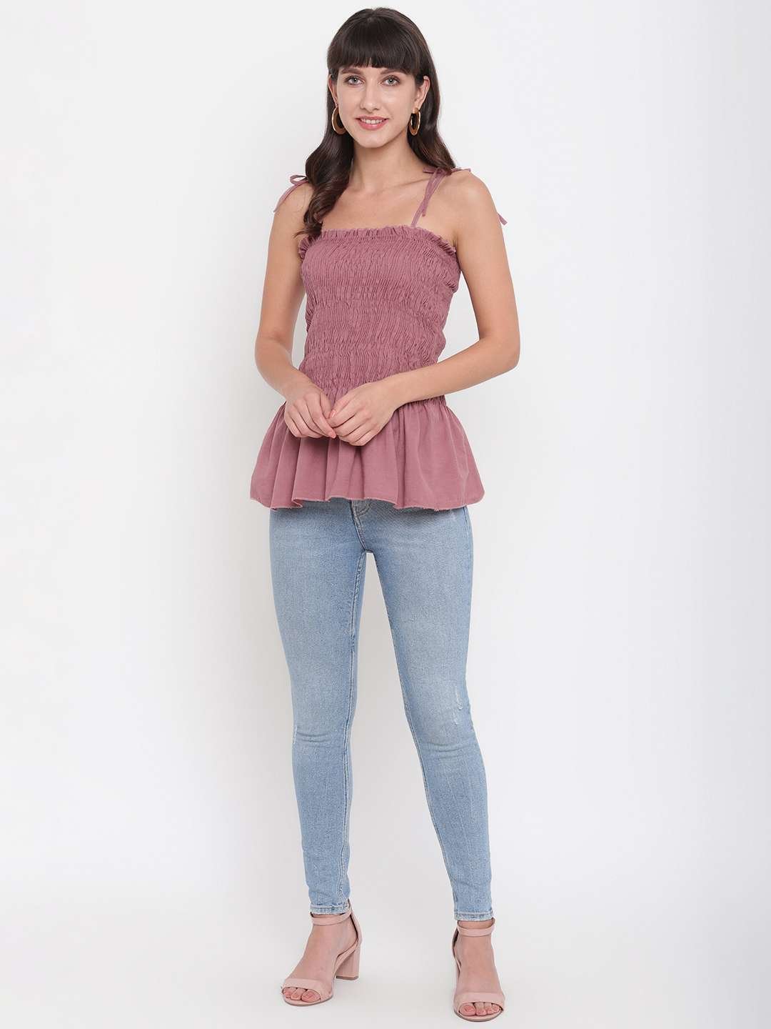 Women's Rayon Solid Casual Summer Style Tie Shoulder Straps Free Size Tank Top (Onion) - Image 3