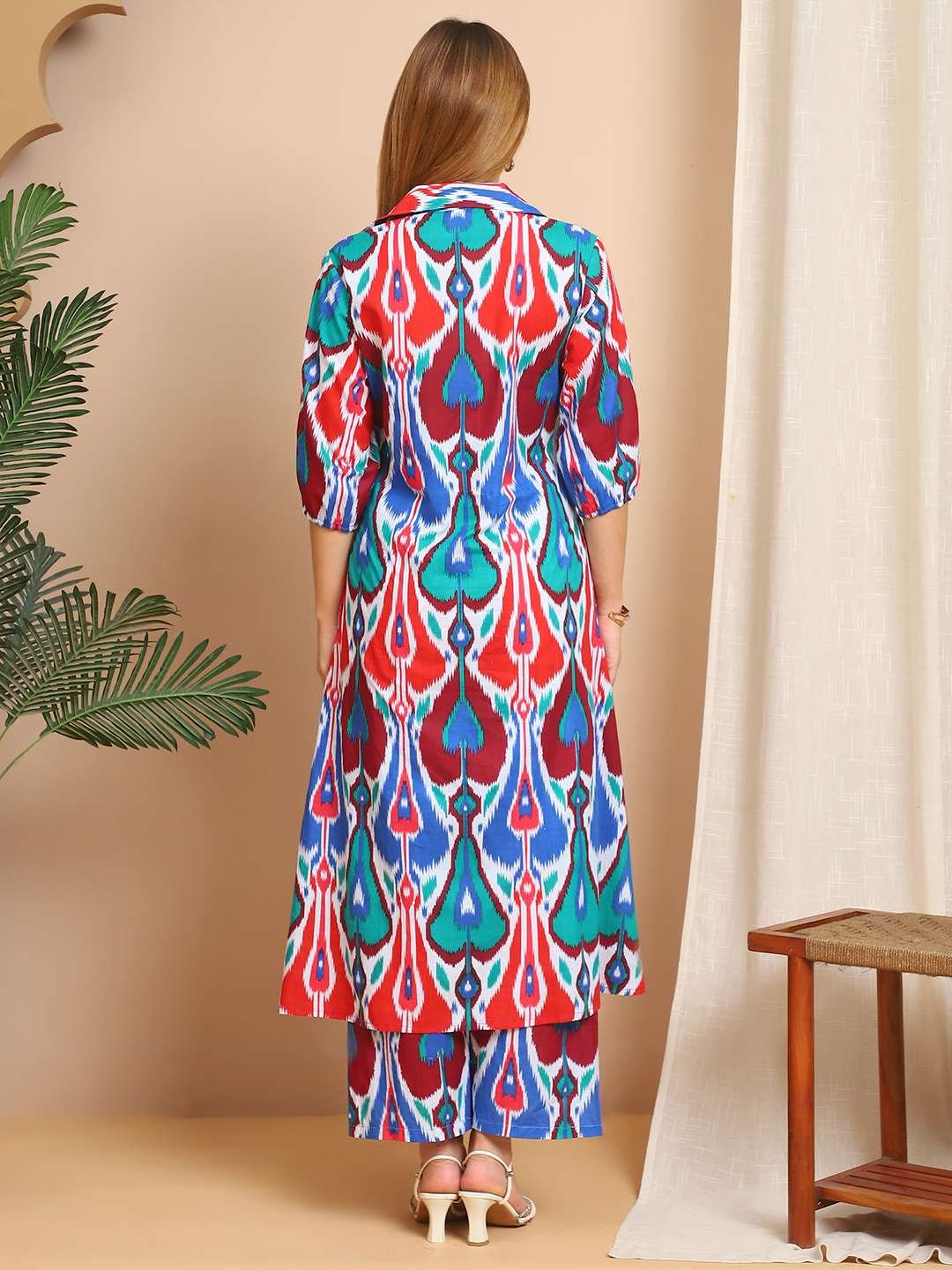 Women's Pure Cotton Printed Collared Top and Pant Co-ord Set (Multti Color5) - Image 2