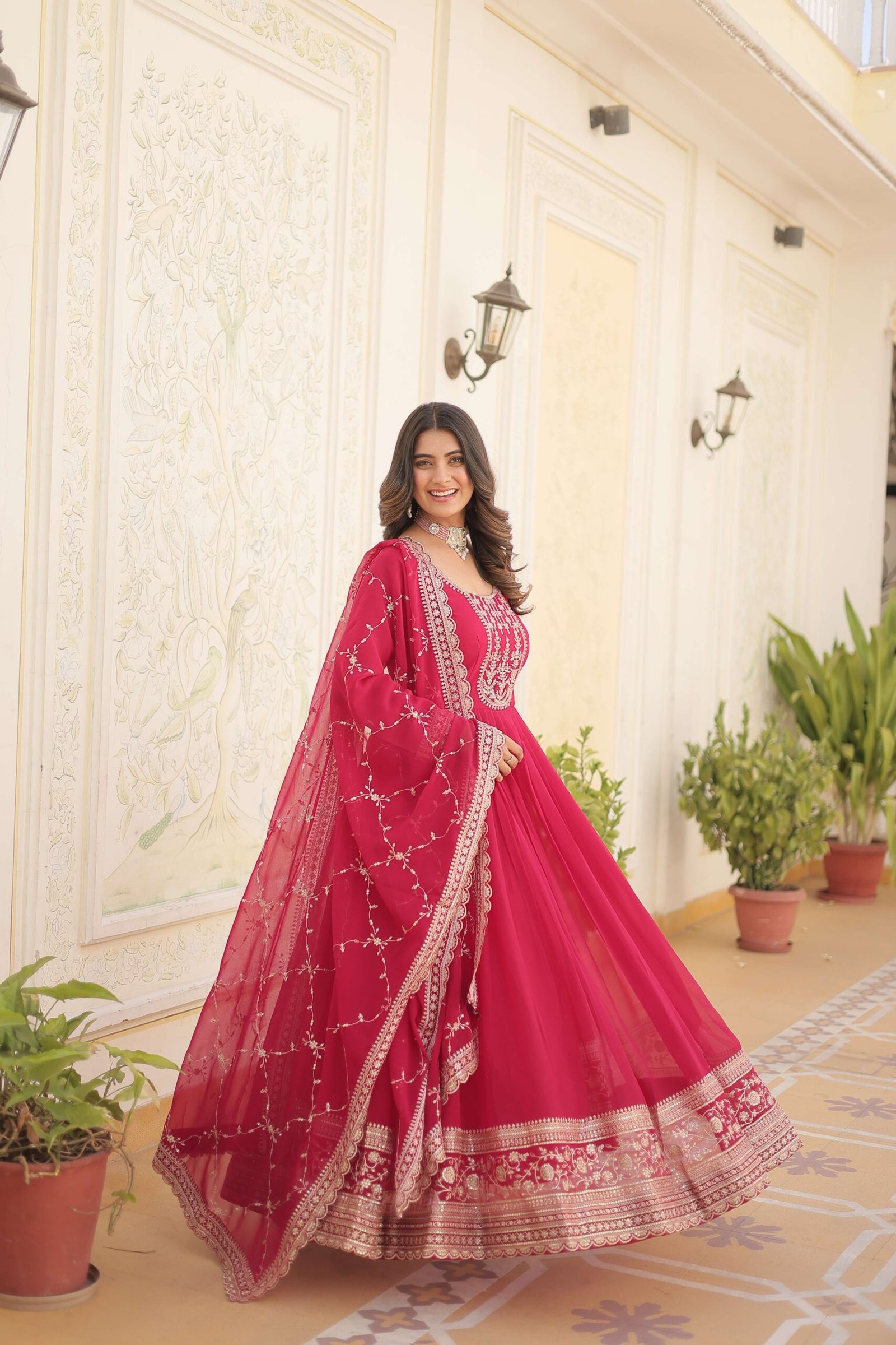 Pink Faux Blooming Sequins Embroidered Gown with Matching Dupatta ? Festive & Party Wear 2024 - Image 6