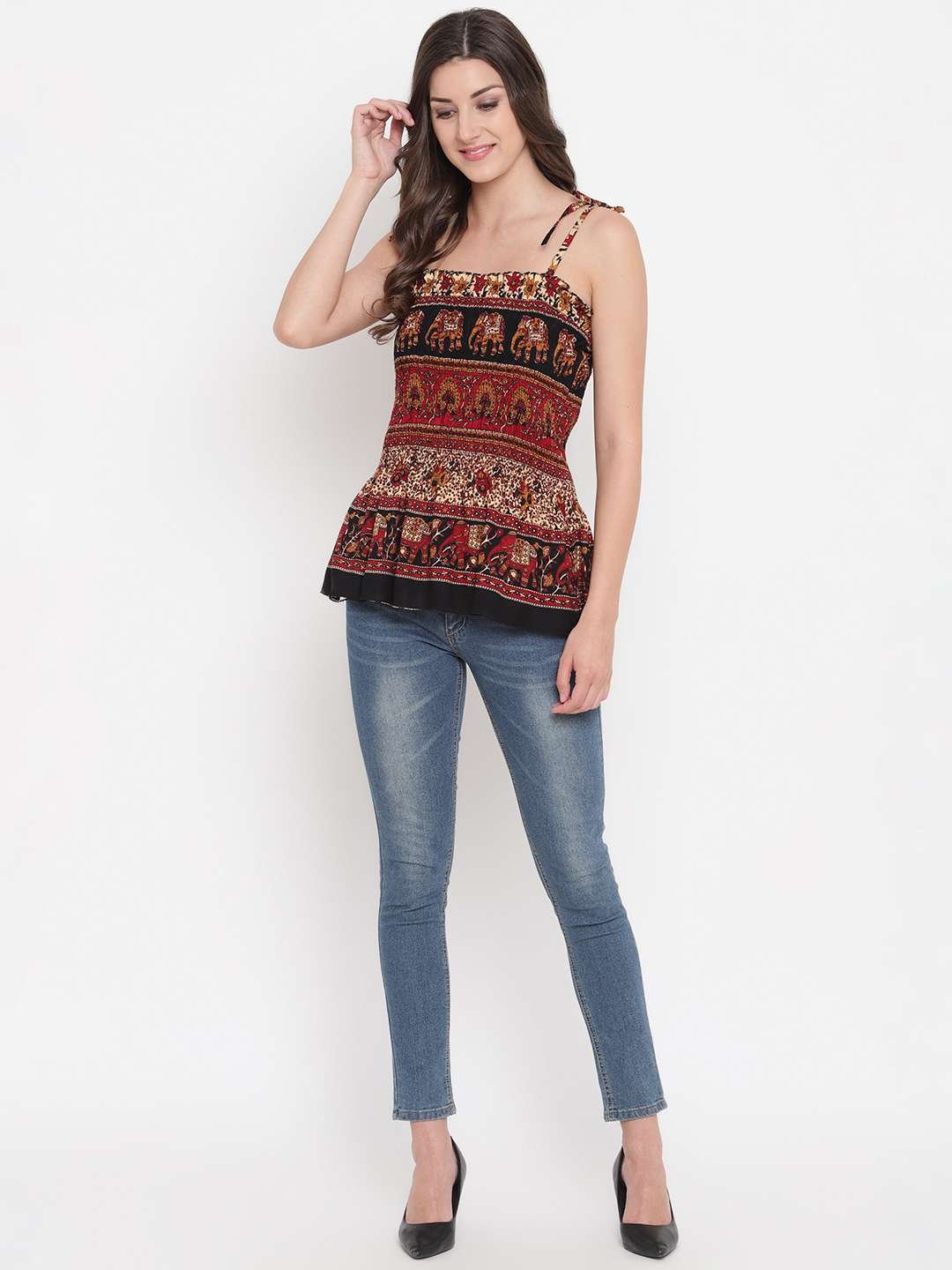 Women's Rayon Printed Casual Summer Style Tie Shoulder Straps Free Size Tank Top ( Multi9) - Image 3